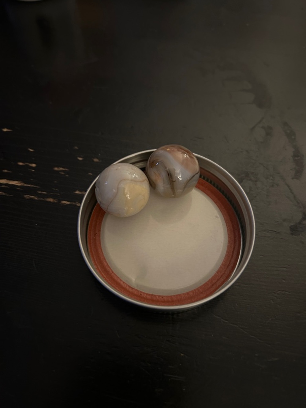 Pair of Swirled Glass Marbles in Cream and Brown